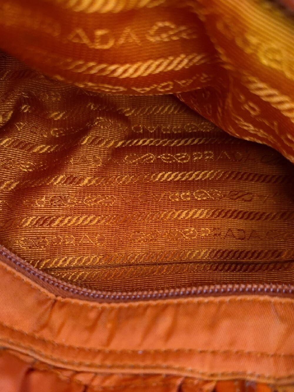 Prada Ruched Nylon Shoulder Bag in Papaya orange - Picture 8 of 12